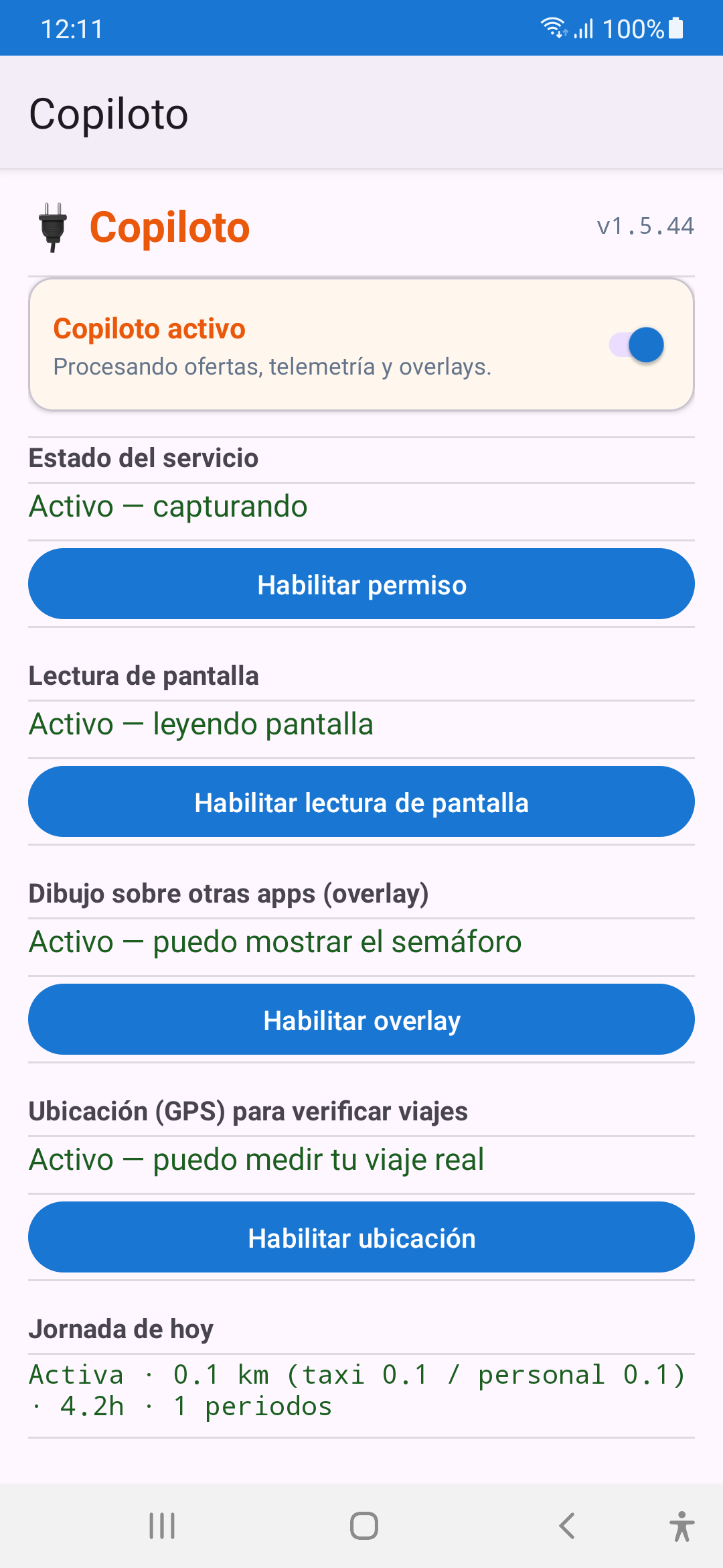 Pantalla principal de Copiloto